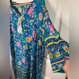 Bohemian Floral Blue, Pink, Yellow Sundress, Size XL Dress, Boho